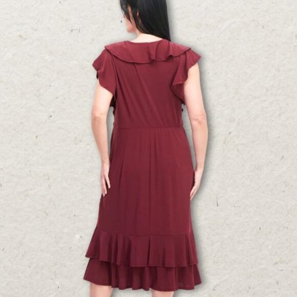NY Collection Chic Wine Red Faux Wrap Midi Dress XLP NWT - Picture 2 of 5
